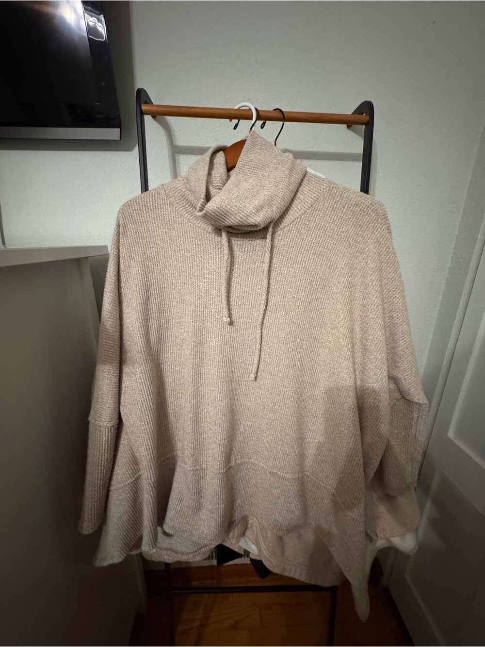Pink Lily Beige Drawstring Turtleneck Sweater